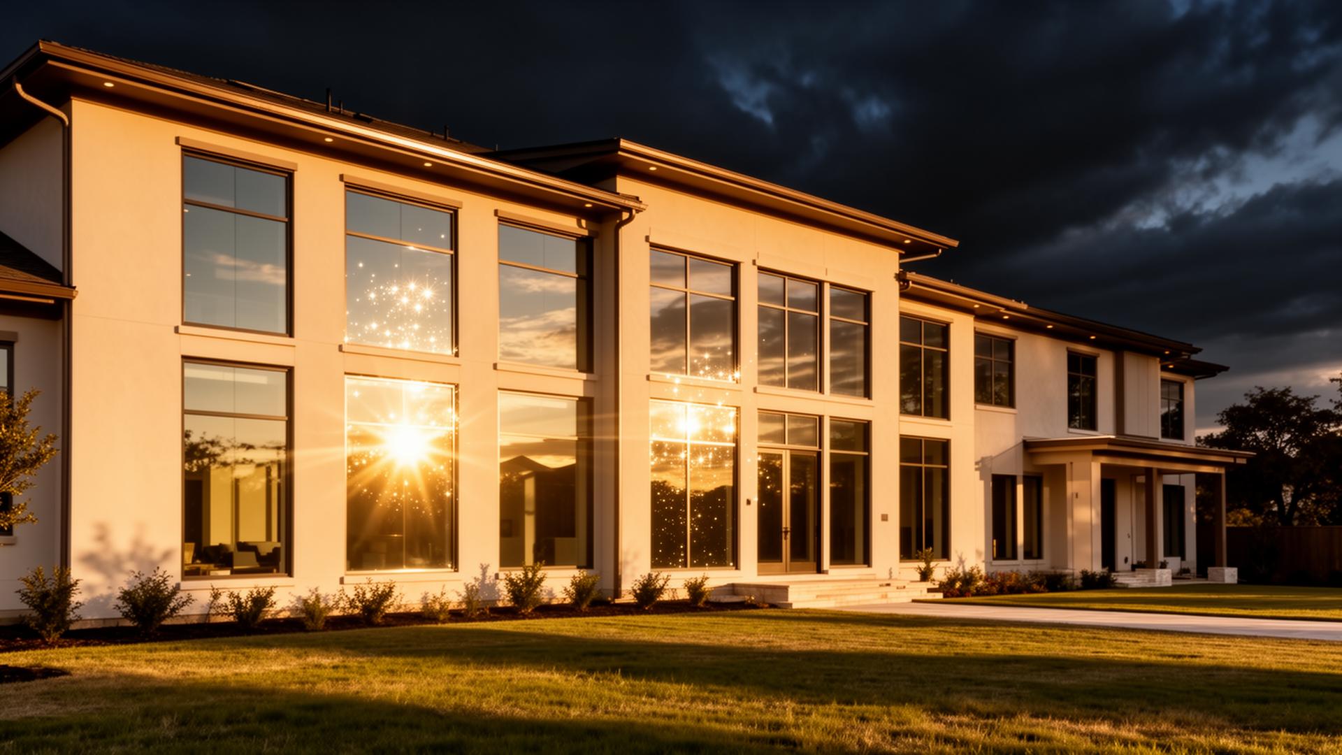 Pristine clean windows on a Central Texas home at sunset